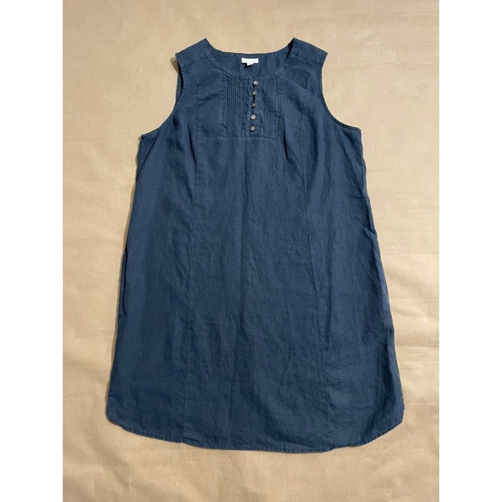 J Jill Love Linen Shift Dress Sz 2X Dark Blue Lagenlook Coastal Artsy Travel